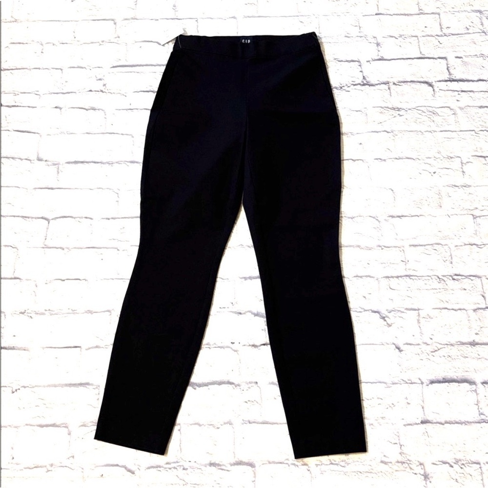 GAP High Rise Skinny Ankle Pants Black Smooth Front Pull On Side Open Size 6 NWT